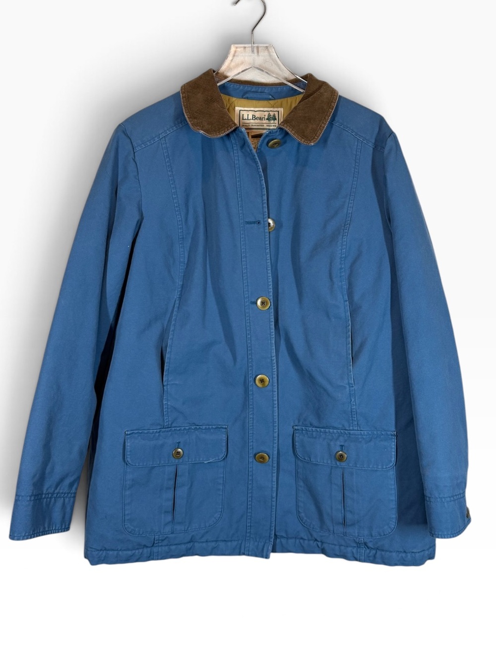 Vintage L.L.BEAN Women's Large Blue Barn Jacket with Brown Corduroy Collar
